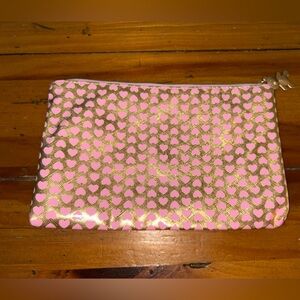 Too Faced Pink and Gold Heart Patterned Make Up Pouch